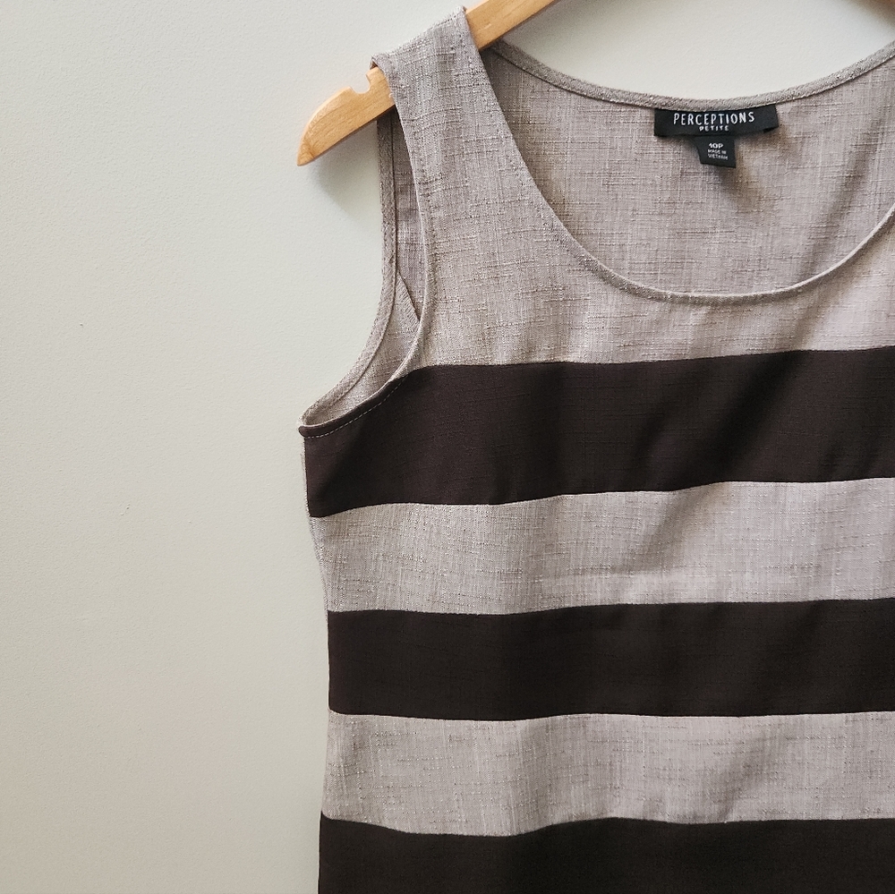 Perceptions Petite Size 10 Striped Tank Top Sleeveless Side Zipper Neutral - Picture 3 of 9